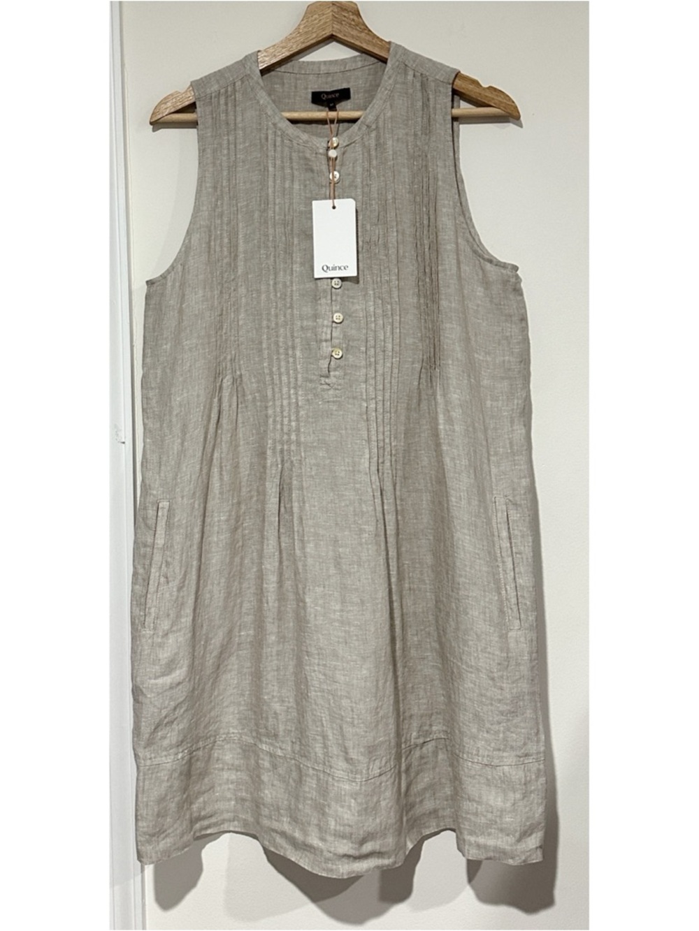Quince Women 100% European Linen Sleeveless Mini Swing Dress Flax - Picture 2 of 9